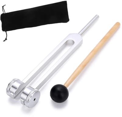 Stemvork mid Ohm 128 Hz - Chakra balanceren / activeren - Diapason - Tuning fork - Inclusief stoothoutje en zakje - Klanktherapie / meditatie / yoga / ontspanning - Metaal - Zilver - Jonyx
