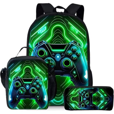 Game Console Patroon Drie Delig Set Rugzakken voor Jongens en Meisjes Beste Cadeaus 2D Platte Cartoon Schoolrugzak voor Kinderen black