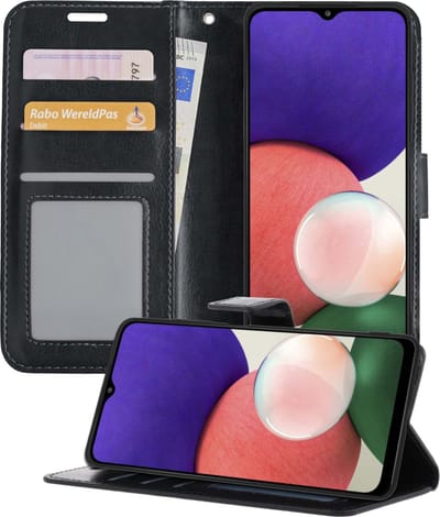 Hoesje - Geschikt voor Samsung Galaxy M22 - Luxe Bookcase - Walletcase Hoes - Portemonnee - Cover - Telefoonhoes - Zwart
