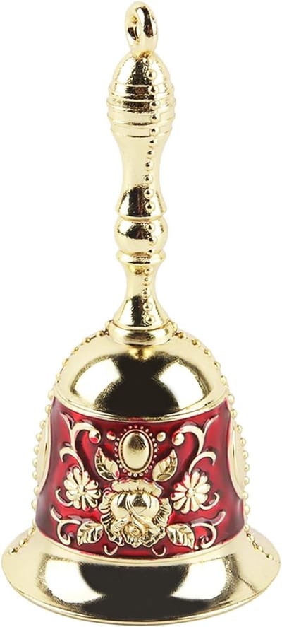 Metaal Klok met Handvat - Handbel voor Kerstfeesten, Tafelbel voor Hotelreceptie, Restaurant en Bruiloften, Decoratie voor Feestdagen (Rood)