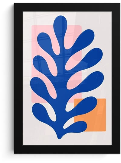 Poster in lijst - Fotolijst 20x30 cm - Posters - Abstract - Blad - Blauw - Rechthoeken - Posterlijst zwart - Decoratie - Wanddecoratie woonkamer - Muurdecoratie slaapkamer