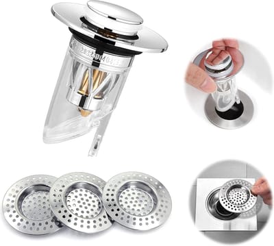 Pop-up wastafel afvoergarnituur wastafelstop - afvoerstop afvoerzeef insecten- en geurblokkering flip-top anti-blokking haarfilter geschikt voor badkamer, badkuipen, keukens 34-40 mm
