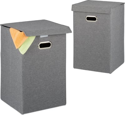 opvouwbare wasmand - set van 2 - met deksel - 62 l - 55,5x35,5x35,5 cm - grijs