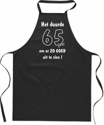 Mijncadeautje -Cadeauschort - Leeftijdschort - Keukenschort - 100% katoen - verjaardag - zwart - 90 x 65 cm - Het duurde 65 jaar om er zo goed uit te zien