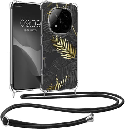 kwmobile telefoonhoesje geschikt voor Xiaomi Redmi Note 14 Pro 5G / Poco X7 - Hoesje met telefoonkoord - Back cover voor smartphone - Case in geel / grijs / transparant