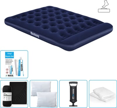 Bestway luchtbed - 2-Persoons - 152 x 203 x 28 cm - Blauw - Inclusief pomp - Hoeslaken - Kussen - Kussenbeschermer - Pomp en Reparatieset