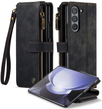 Geschikt Voor Samsung Galaxy Z Fold 6 Hoesje - Z Fold 6 Hoesje - Z Fold 6 Case - Backcover - Pu Leer - Met Polskoordje - Draadloos Opladen - Z Fold6 - Zwart