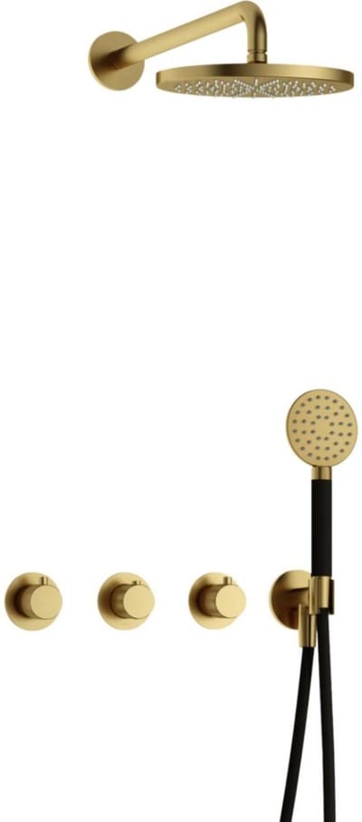 Hotbath Cobber X - CX7067 - Inbouw Regendoucheset - Geborsteld Messing PVD - 2 Stopkranen - Thermostatisch - Wandarm 40 cm - Hoofddouche 200 mm - Ronde Handdouche 3 Standen - Waterbesparend