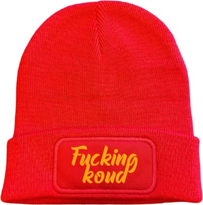 Fucking koud (cursief) wintermuts rood | fluor oranje - soBAD. | Wintersport | Après ski verkleedkleren | Unisex | Heren en Dames Beanie