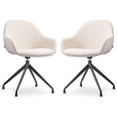 Nolon Nola-Mae Eetkamerstoelen Set van 2 Bouclé Beige - Draaibaar - met Armleuning - Stof - Zwart Onderstel - Design - Comfortabel