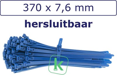 PRO-TIE® - Tyraps, kabelbinders Hersluitbaar 370 x 7,6 mm Blauw (Zak 100 stuks) (tiewrap/tyrap/tie-wrap/bundelbandje/colsonbandje/)
