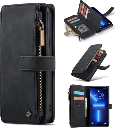 Apple iPhone 13 Mini Hoesje Charcoal Gray - Caseme Luxe Portemonnee Book Case met Rits