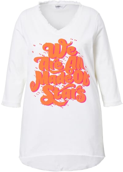 Angel of Style - Dames - T-shirt A-lijn statementprint open afgewerkte boordjes - Sneeuwwit - Maat 46