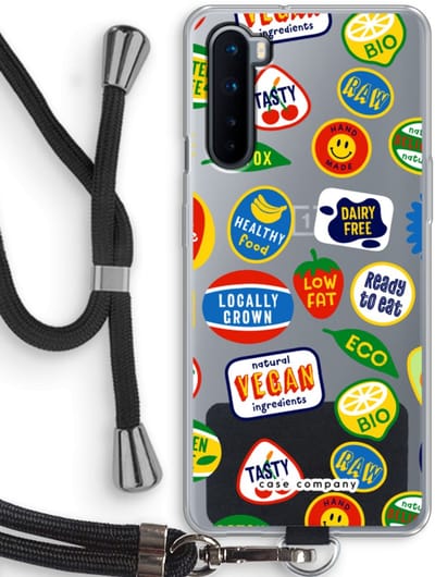 Case Company® - Hoesje met koord geschikt voor OnePlus Nord hoesje met Koord - Fruitsticker - Telefoonhoesje met Zwart Koord - Bescherming aan alle Kanten en Over de Schermrand