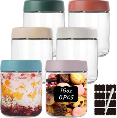 SNJY® Overnight Oats Potjes - Glazen Potjes met Deksel - Mason Jar - Weckpot - 6x500ml - Doorzichtig