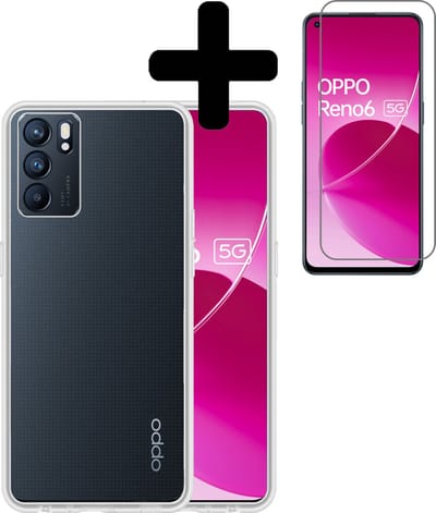 Hoesje - Met Screenprotector - Geschikt voor OPPO Reno 6 - Sterk & Shockproof - Back Cover - Siliconen Case - Telefoon Hoes - Telefoonhoesjes - Transparant