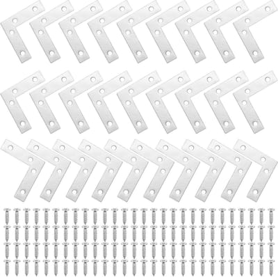 Set van 28 Hoekverbinders 90 Graden, L-vormige Verbindingselementen van RVS voor Meubelconstructie met Schroeven en Montageaccessoires