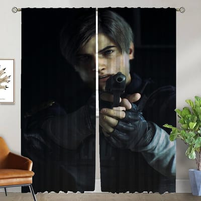 Verduisterend Gordijn voor Kamer 2 Panel Leon-Kennedy Tule voor Slaapkamer Halloween Decoratie Shades Scheidingswand Huis Interieur Gordijnen W50xH70cmx2pcs-CL black