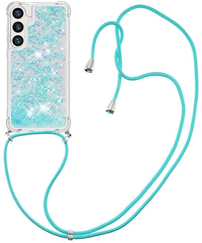 Coverup Hoesje - Geschikt voor Samsung Galaxy S26 Hoesje - Coverup Liquid Glitter Back Cover met Koord - Lichtblauw