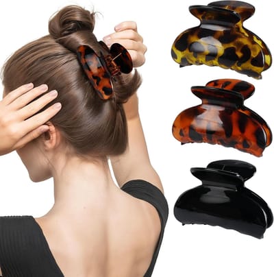 Kleine Haarclips voor Dames - Set van 3 - Antislip 7 cm - Geschikt voor Dik en Fijn Haar - Luipaardprint en Zwart - Dagelijks Haaraccessoire
