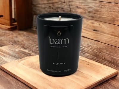 BAM Wild Figs Mini Geurkaars – Black Collection Small – 25 Branduren – 65 g – Zonnebloemwas – Vegan - wilde vijgen