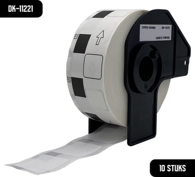 DULA Brother Compatible DK-11221 - Voorgestanst vierkant label - 10 rollen - 23 x 23 mm - 1000 labels per rol - Zwart op wit - Papier