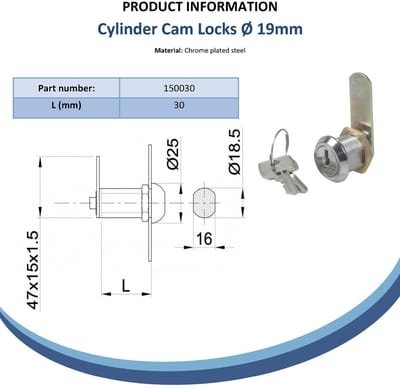 Cilinderslot met nok (schroefdraadlengte 30 mm)