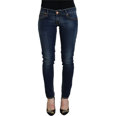 Acht Blauwe Katoenen Lage Taille Skinny Dames Casual Jeans