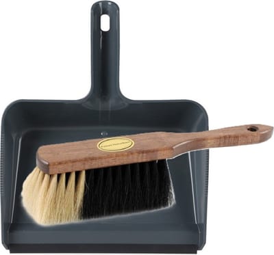Brumag Stoffer en blik set Freya - blik kunststof - blauw - 38 x 30 cm - borstel paardenhaar 29 cm