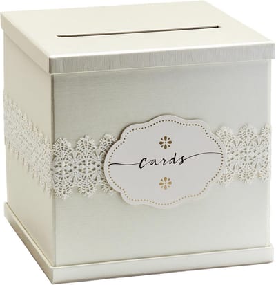 Ivoor cadeaukaartdoos met kant - Groot formaat 25,5 x 25,5 cm - Perfect voor bruiloften, verjaardagen en speciale gelegenheden