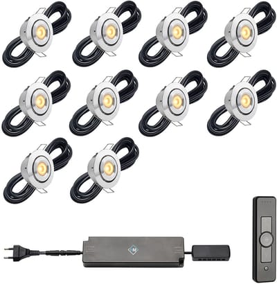 LED veranda inbouwspots Toledo ab inclusief trafo en afstandsbediening - 3W / dimbaar / kantelbaar / inbouwspot / terrasoverkapping / overkapping / serre / carport / warm wit / rond / 230V / IP44 / set van 10 stuks