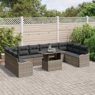 vidaXL - Tuinbank - Set - 11 - st - 10-Aantal - zitplaatsen - Grijs - Poly - Riet
