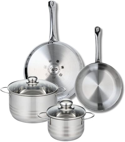 Set van 2 Koekenpannen 24 en 28 cm en 2 kookpotten 16 en 20 cm Elo Profi Brillant