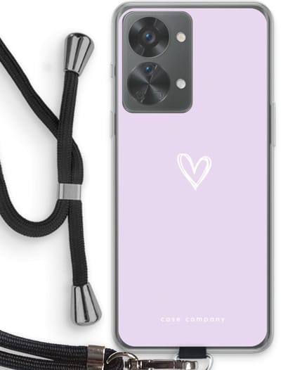 Case Company® - Hoesje met koord geschikt voor OnePlus Nord 2T hoesje met Koord - Klein hartje paars - Telefoonhoesje met Zwart Koord - Bescherming aan alle Kanten en Over de Schermrand