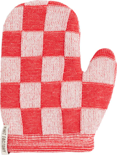 Knit Factory Ovenwant Block - Hittebestendige ovenhandschoen - keukenhandschoen - Gemaakt van 50% katoen & 50% acryl - Slijtvast - Ecru/Rood