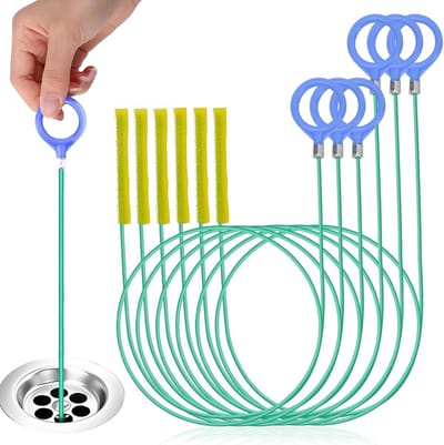 Afvoerreinigers Spiraal - Rioolveer Set - Verstopping Verhelpen - Flexibel Met Microhaken - 6 Stuks 90/130cm - Groen En Blauw