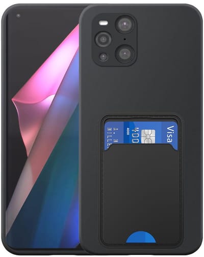 Geschikt voor Oppo Find X3 Pro Telefoonhoesje met TPU Pasjeshouder - Flexible Back Cover Case Siliconen TPU with Cardslot - Zwart - Smartphonica geschikt voor Oppo Find X3 Pro