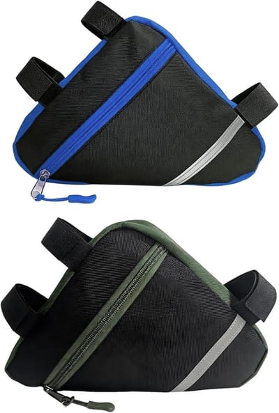 Klein Fiets Driehoek Tas Set van 2 Stuks, Waterdichte Nylon Tas voor Fiets Voorbuis met Reflecterende Decoratie en Ruime Opbergruimte