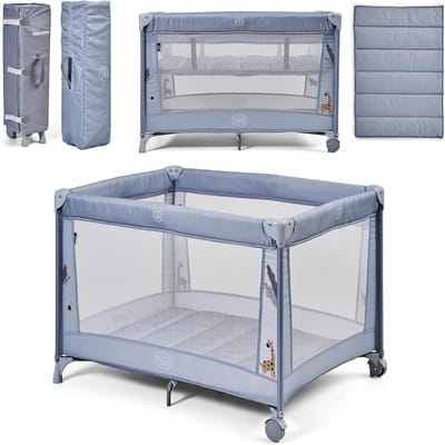 Reisbed Kinderen - Babybedje Opvouwbaar - Veilig Slapen - Dubbele Hoogte - 100 x 70 cm - Blauw