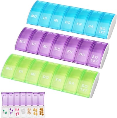 Tablettenbox voor 7 dagen, herbruikbare pillendoos met 3 vakken, compact en vochtbestendig, ideaal voor medicatie en supplementen organiseren