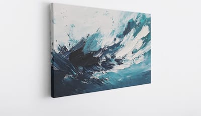 Saammp Canvas Schilderij - Wit Blauwe penseelstreken - Abstracte wanddecoratie- 40x30 - Foto op canvas - Wanddecoratie - Muurdecoratie Woonkamer - Kantoor Decoratie