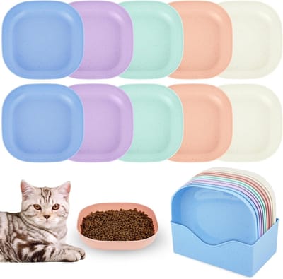Voederset voor katten en honden - 10 platte voerbakken, ideaal voor kittens en volwassen dieren
