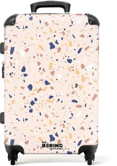 NoBoringSuitcases.com - Grote koffer - Terrazzo patroon veelkleurig blauw - Kinderkoffer geschikt voor jongen en meisjes - Reiskoffer met 4 wielen - Trolley op wieltjes - Rolkoffer groot kinderen - 72 liter - Ruimbagage valies 20kg