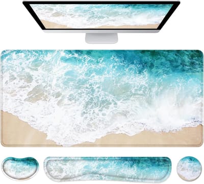 Bureau Onderlegger Set - Desk Pad Set - Comfortabel Werken - 4-delig met Polssteun - 90 x 40 cm - Strand