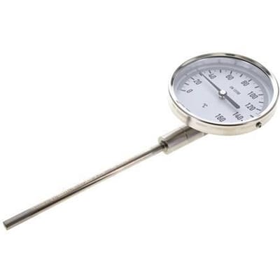 0 tot +160°C RVS Bimetalen Thermometer 100mm Behuizing 160mm Dompelbuis Onderaansluiting - TBLUSH-160-100-160