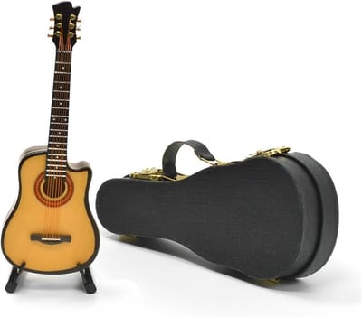 Miniatuur Akoestische Gitaar (6 Snaren) met Standaard en Koffer - Decoratief Houten Model
