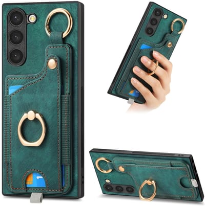 Voor Samsung Galaxy S24+ 5G Retro Skin-feel Ring Card Bag Telefoonhoesje met ophanglus (groen)