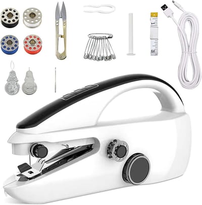 Kleine Handnaaimachine - Draagbaar Naai-gereedschap - Snelle Kledingreparatie - Dubbele Snelheid - 21.8 cm Lengte - Wit en Zwart