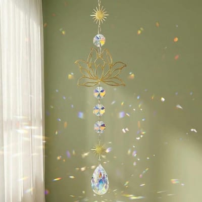 Flower Kristal Windbel, Hangende Zonnevanger met Kristal Prisma, Elegant Koper & Glas Raamdecoratie voor Thuis, Kantoor & Auto, Perfect Lichtvanger & Doordacht Cadeau