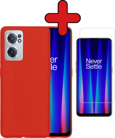 Hoesje - Met Screenprotector - Geschikt voor OnePlus Nord CE 2 - Sterk & Shockproof - Telefoon Hoes - Back Cover - Siliconen Case - Telefoonhoes - Rood